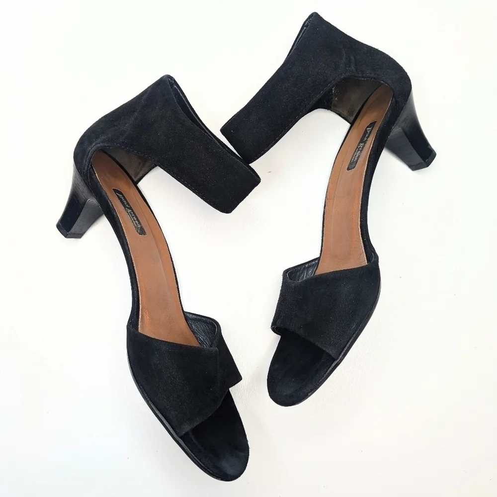 Paul Green Black Suede Sandals Heeled Ankle Strap US Size 9 / UK Size 6.5